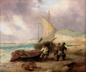 漁船と海岸のシーン